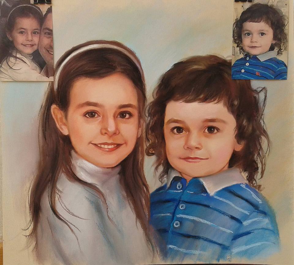 детски портрет по снимка сух пастел Ангелина Недин